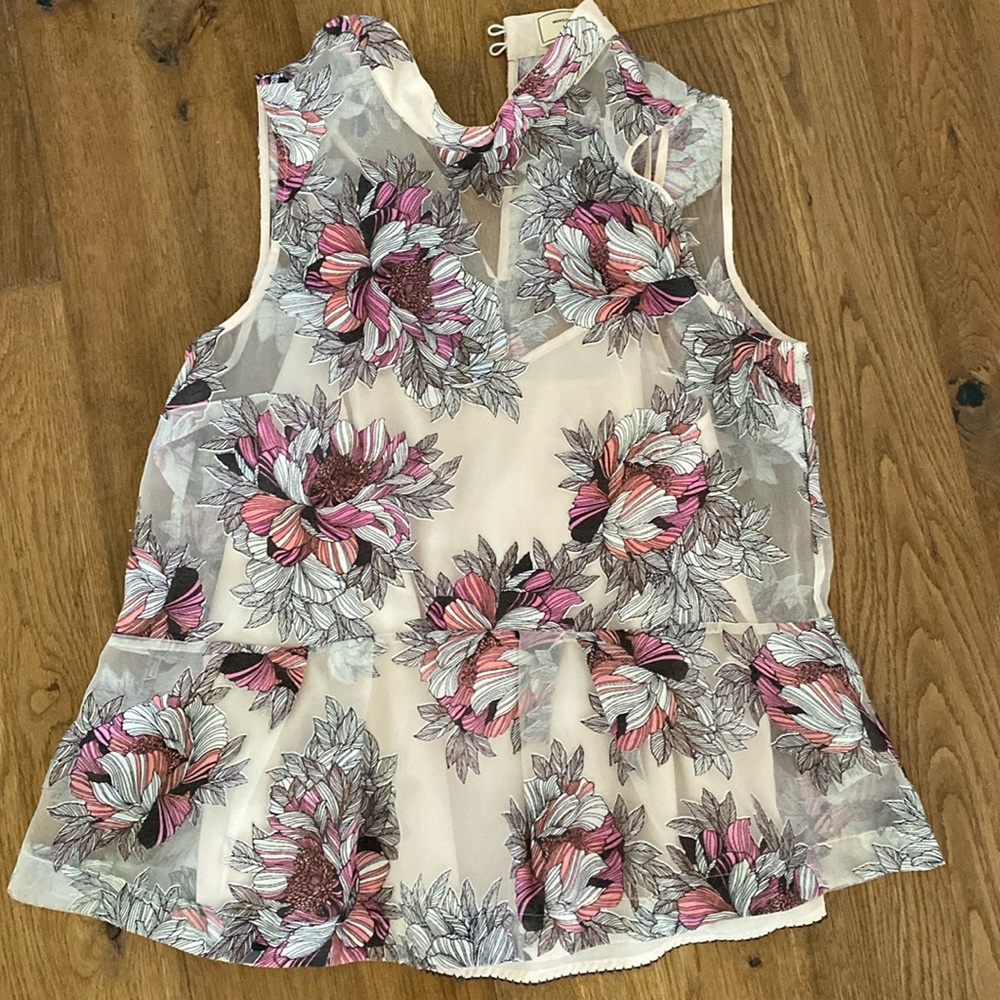 Anthropologie Moulinette Soeurs pink floral peplum top sleeveless w camisole